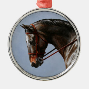 Brown Bay Oldenburg Horse Portrait Metal Ornament