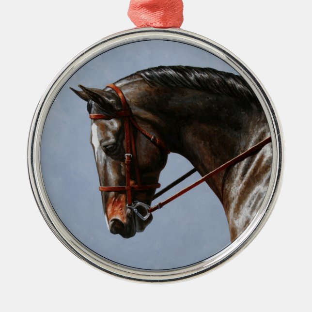 Brown Bay Oldenburg Horse Portrait Metal Ornament (Front)