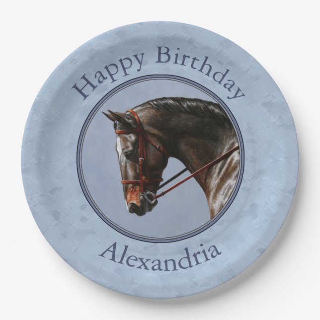 Brown Bay Oldenburg Horse Portrait Paper Plate (Front)