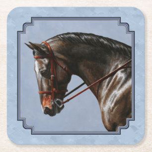 Brown Bay Oldenburg Horse Portrait Square Paper Coaster