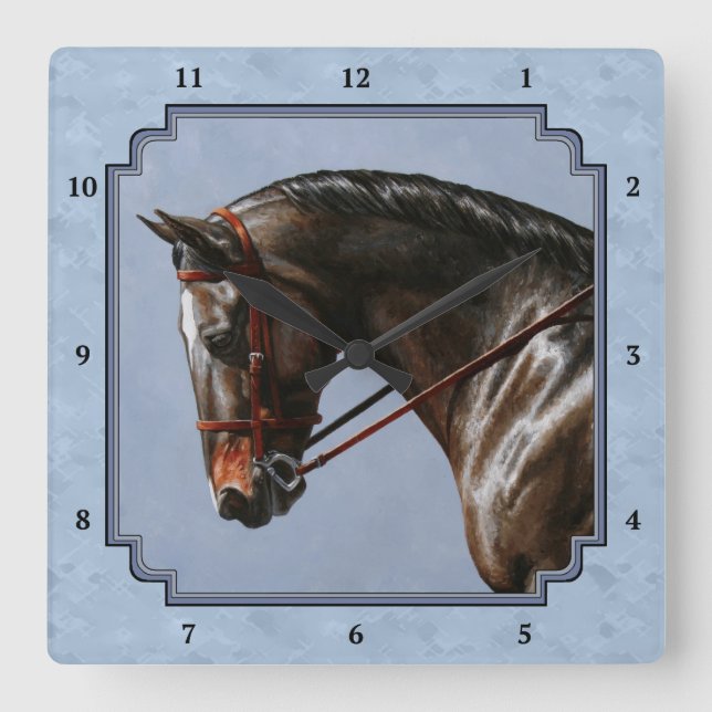 Brown Bay Oldenburg Horse Portrait Square Wall Clock (Front)