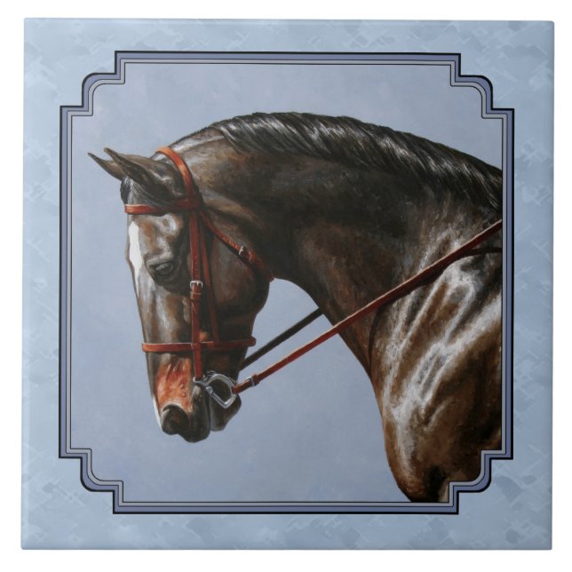 Brown Bay Oldenburg Horse Portrait Tile (Front)
