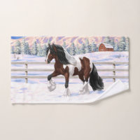 Brown Bay Pinto Gypsy Vanner Draught Horse In Snow