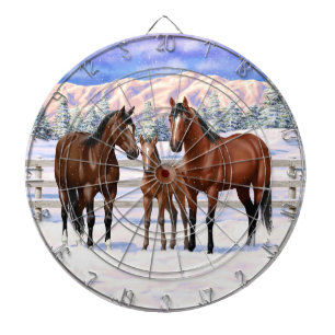 Brown Bay Quarter Horses In Snow Dartboard