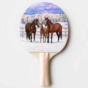 Brown Bay Quarter Horses In Snow Ping Pong Paddle