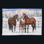 Brown Bay Quarter Horses In Snow Tea Towel<br><div class="desc">Brown Bay Quarter Horses In Snow</div>