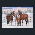 Brown Bay Quarter Horses In Snow Tea Towel<br><div class="desc">Brown Bay Quarter Horses In Snow</div>