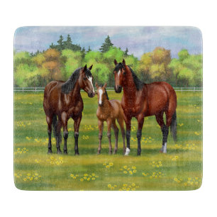 Brown Bay Quarter Horses In Summer Pasture Cutting Board