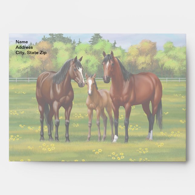 Brown Bay Quarter Horses In Summer Pasture Envelope (Front)