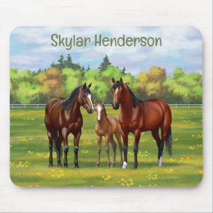 Brown Bay Quarter Horses In Summer Pasture Mouse Pad