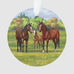 Brown Bay Quarter Horses In Summer Pasture Ornament