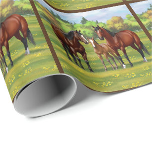 Brown Bay Quarter Horses In Summer Pasture Wrapping Paper