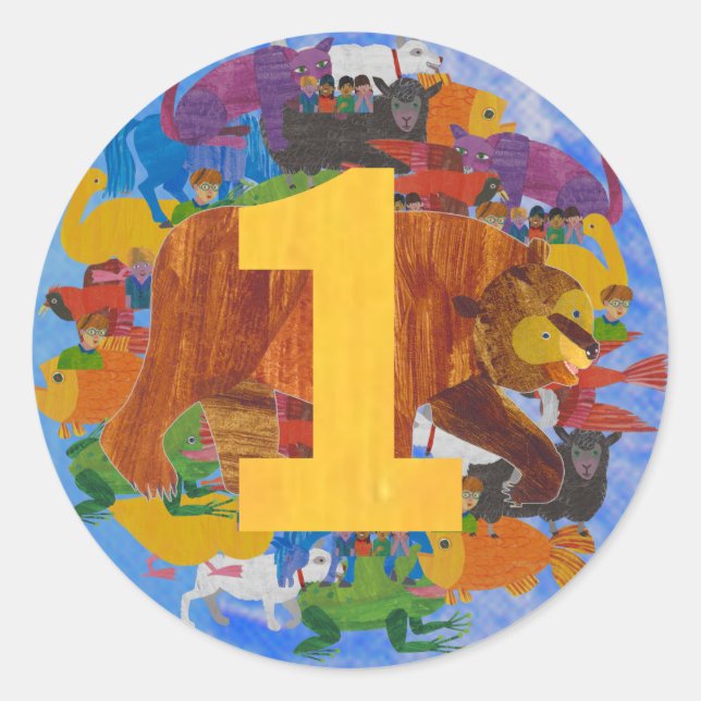 Brown Bear 1st Birthday Sticker (Front)