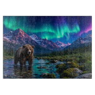Brown Bear and Northern Lights Cutting Board