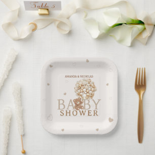 Brown Bear Baby Shower Paper Plate