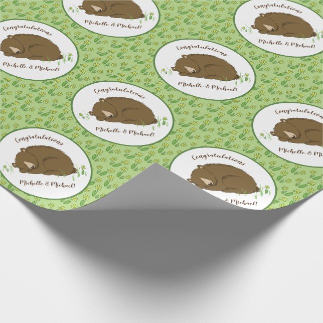 Brown Bear Baby Shower Woodland Animals Wrapping Paper (Corner)