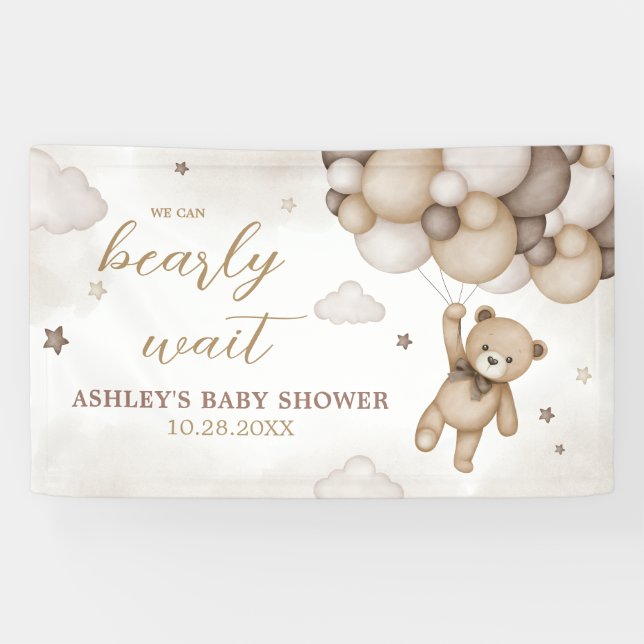 Brown Bear Balloon Baby Shower Banner (Horizontal)