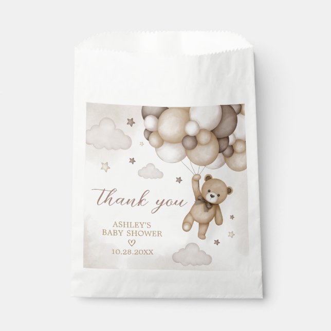 Brown Bear Balloon Baby Shower Favour Bag (Front)