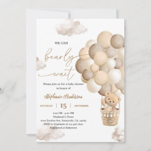 Brown Bear Balloon Baby Shower Invitation