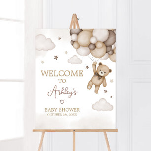Brown Bear Balloon Baby Shower Welcome Poster