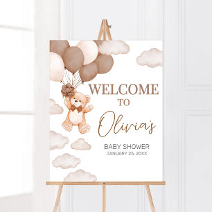Brown Bear Balloon Bearly Wait Baby Shower Welcome Poster