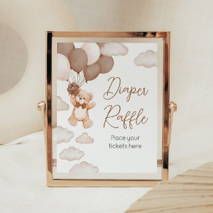 Brown Bear Balloon Bearly Wait Diaper Raffle Poster