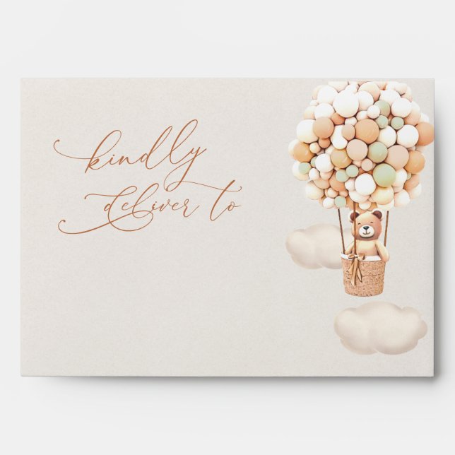 Brown Bear Balloons Baby Shower Envelope (Front)