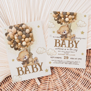 Brown Bear Bearly Wait Baby Shower Invitation