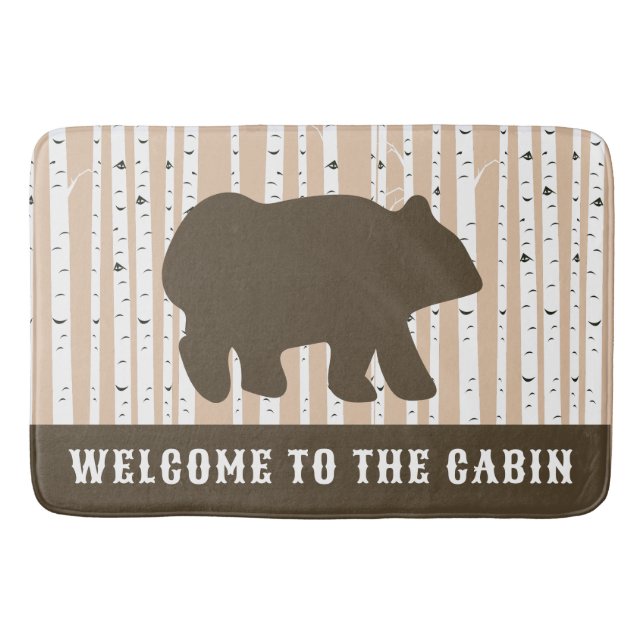 Brown Bear Birch Trees Rustic Lodge Cabin  Bath Mat (Front)
