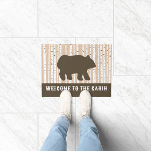 Brown Bear Birch Trees Rustic Lodge Cabin  Doormat