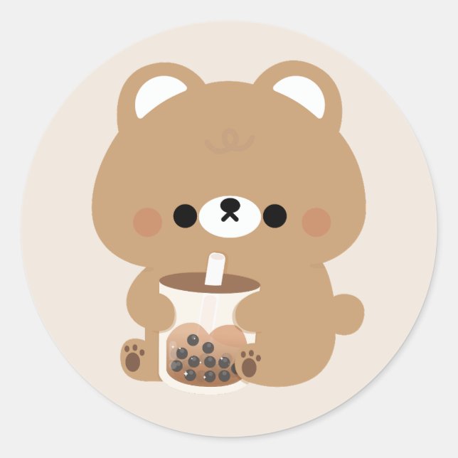 Brown Bear Boba Classic Round Sticker (Front)