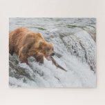 Brown Bear Catches Red Salmon Jigsaw Puzzle<br><div class="desc">Brown bears fish for red salmon at the falls of the Brooks River,  Katmai National Park,  southwest,  Alaska.</div>