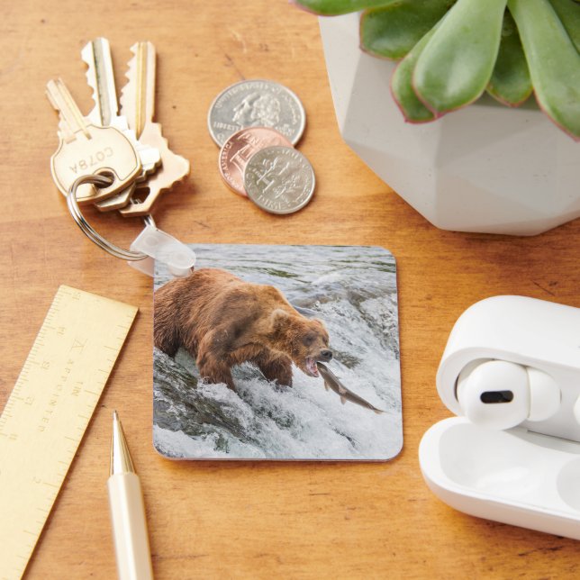 Brown Bear Catches Red Salmon Key Ring (Desk)