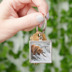 Brown Bear Catches Red Salmon Key Ring