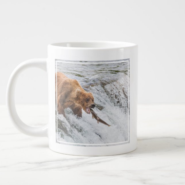 Brown Bear Catches Red Salmon Large Coffee Mug (Left)