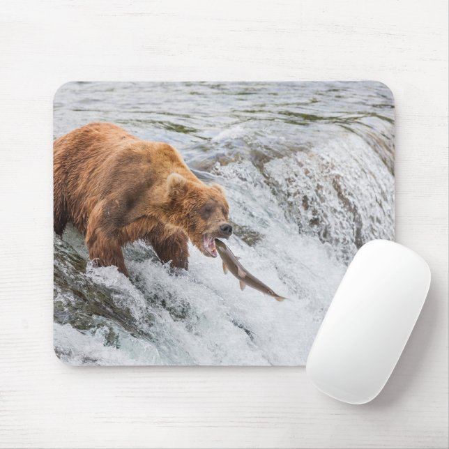 Brown Bear Catches Red Salmon Mouse Pad (With Mouse)