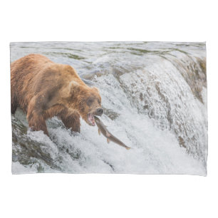 Brown Bear Catches Red Salmon Pillowcase
