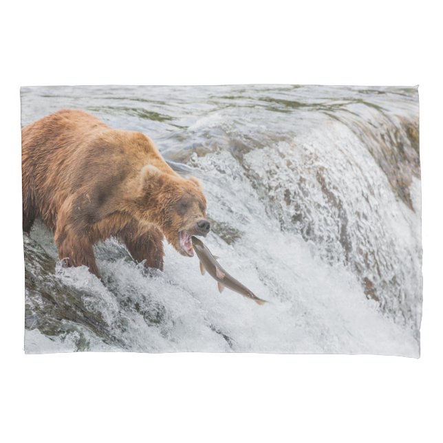 Brown Bear Catches Red Salmon Pillowcase (Front)