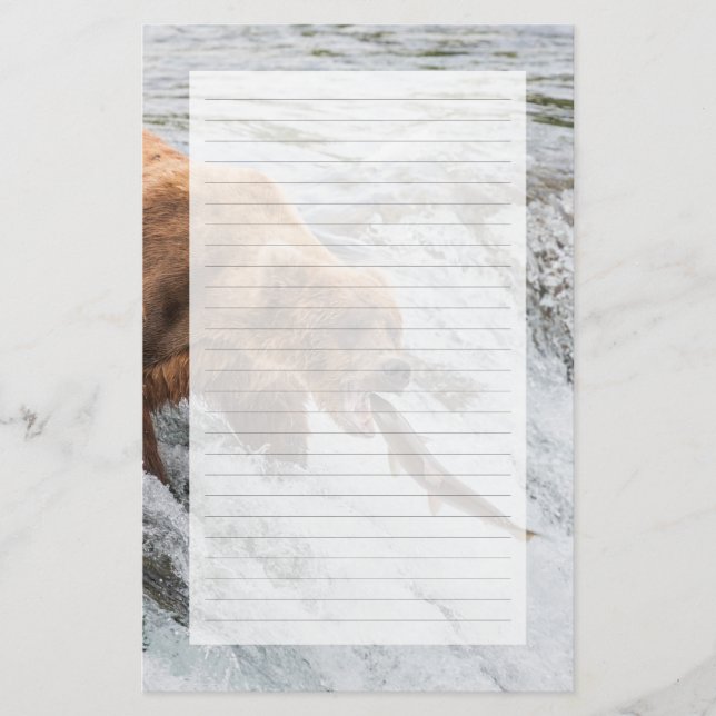 Brown Bear Catches Red Salmon Stationery (Front)