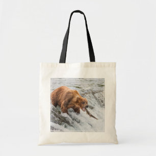 Brown Bear Catches Red Salmon Tote Bag