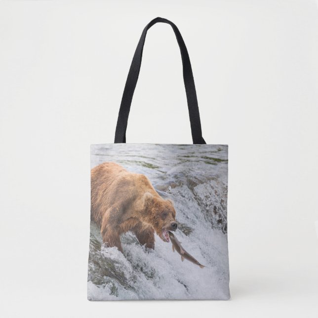 Brown Bear Catches Red Salmon Tote Bag (Front)