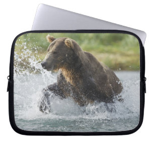 Brown Bear chasing salmon in river Laptop Sleeve