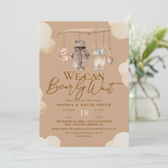 Brown Bear Clothes Baby Shower Invitation (Standing Front)