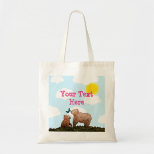 Brown Bear Cub and Mother with Butterfly Tote Bag