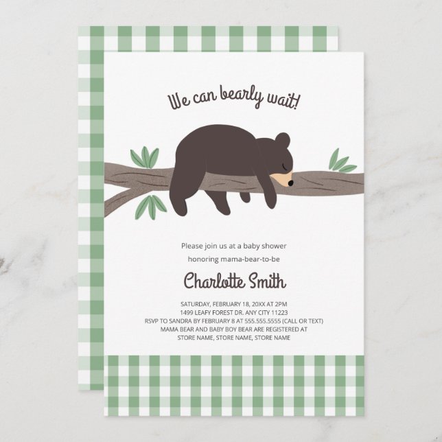 Brown Bear Cub baby shower invitation (Front/Back)