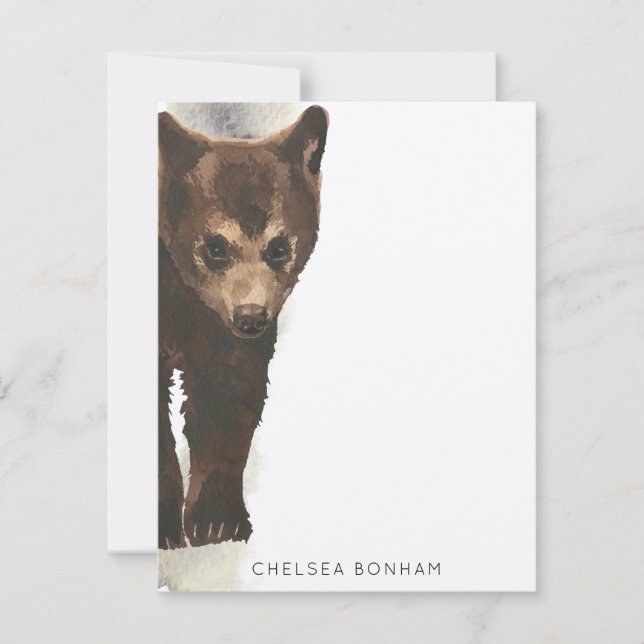 Brown Bear Cub Watercolor Note Card (Front)