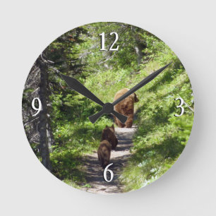 Brown Bear Family Round Clock