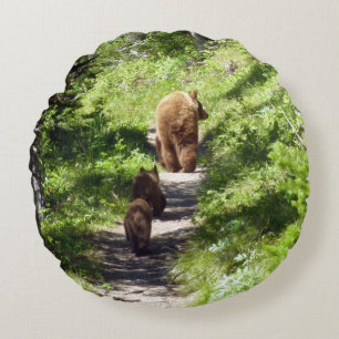 Brown Bear Family Round Cushion