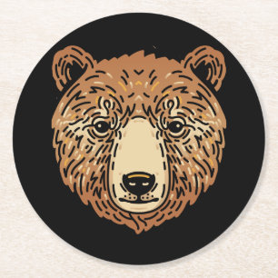 Brown Bear for Autumn Round Paper Coaster