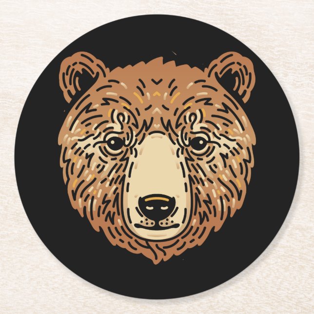 Brown Bear for Autumn Round Paper Coaster (Front)